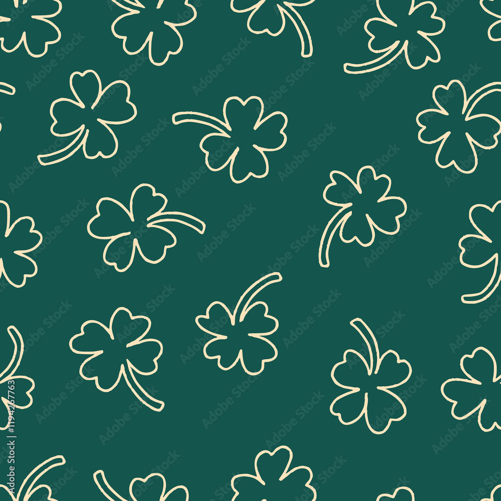 Fototapeta premium Outline Clover Vector Seamless Pattern illustration for Print, Wallpaper, Decoration.