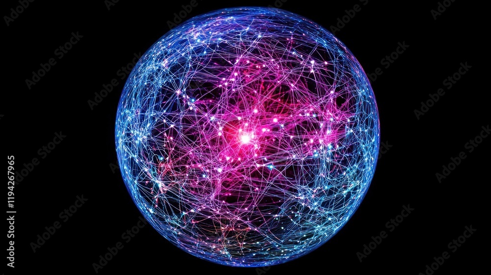 Obraz premium Abstract Sphere of Interconnected Nodes: A Digital Network Visualization