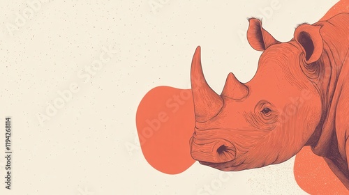 Illustrative Artwork of a Rhinoceros Head with Bold Orange Accents on a Minimalist Background, Perfect for Wildlife Conservation Themes and Eco-Friendly Designs photo