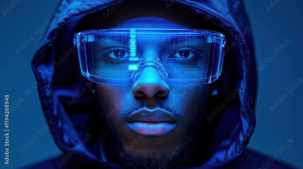 Cyberpunk Style Portrait: Man in futuristic glasses Cyberpunk Style Portrait: Man in futuristic glasses