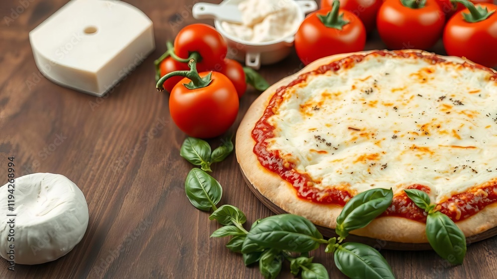 Frame made of fresh ingredients such as tomatoes, basil, peppers, and mozzarella cheese for preparing pizza on wooden background, preparing, wooden Frame made of fresh ingredients such as tomatoes, basil, peppers, and mozzarella cheese for preparing pizza on wooden background, preparing, wooden