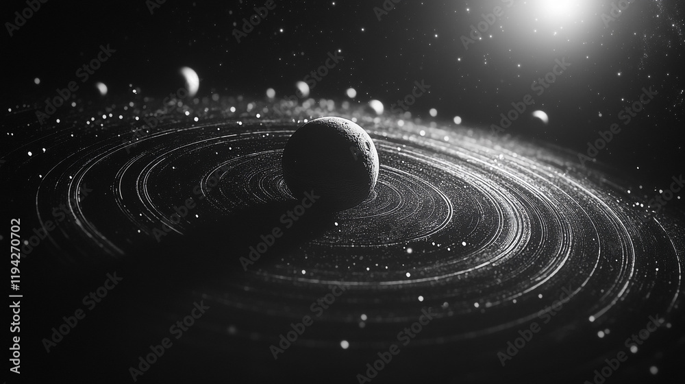 Fototapeta premium Cosmic dance of celestial bodies in a dark, mysterious universe exploring planetary orbits