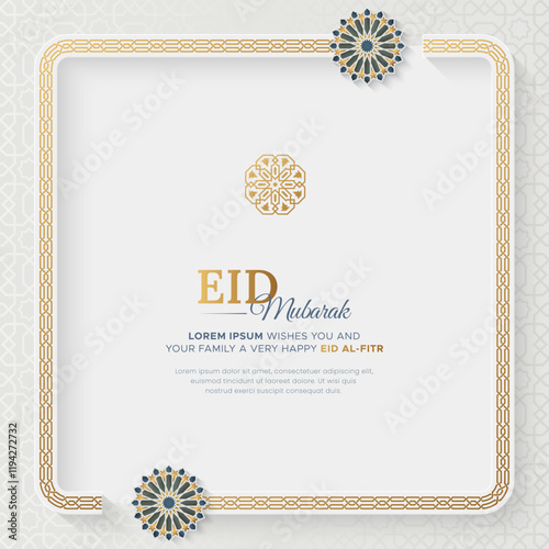Eid Mubarak colorful Islamic greeting card with Arabic style pattern and border frame
