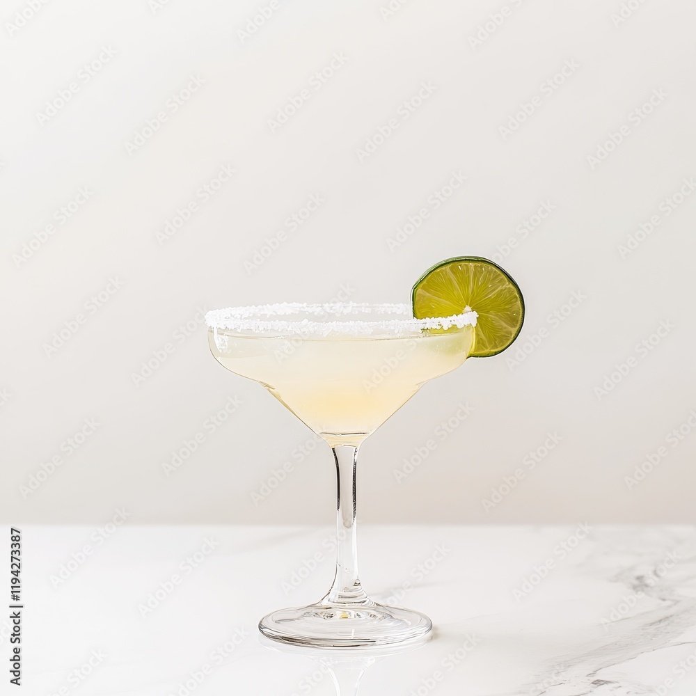 A classic Margarita with salt rim and lime wedge, displayed against an isolated white background, impressionism art style A classic Margarita with salt rim and lime wedge, displayed against an isolated white background, impressionism art style