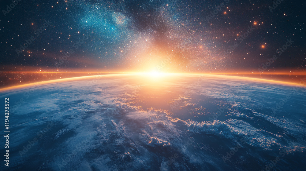 Fototapeta premium Vibrant sunrise over Earth reveals cosmic beauty and atmosphere