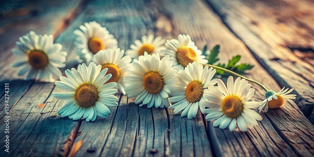 Obraz premium Vintage Daisy Flowers on Rustic Wooden Background - Stock Photo