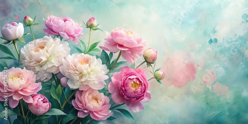 A Delicate Bouquet of Pastel Peonies Against a Soft, Dreamy Watercolor Background