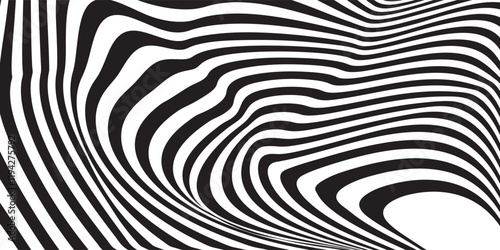 Twisting Whirl Motion and 3D Illusion in Abstract Op Art Striped Lines Pattern. EPS 10
