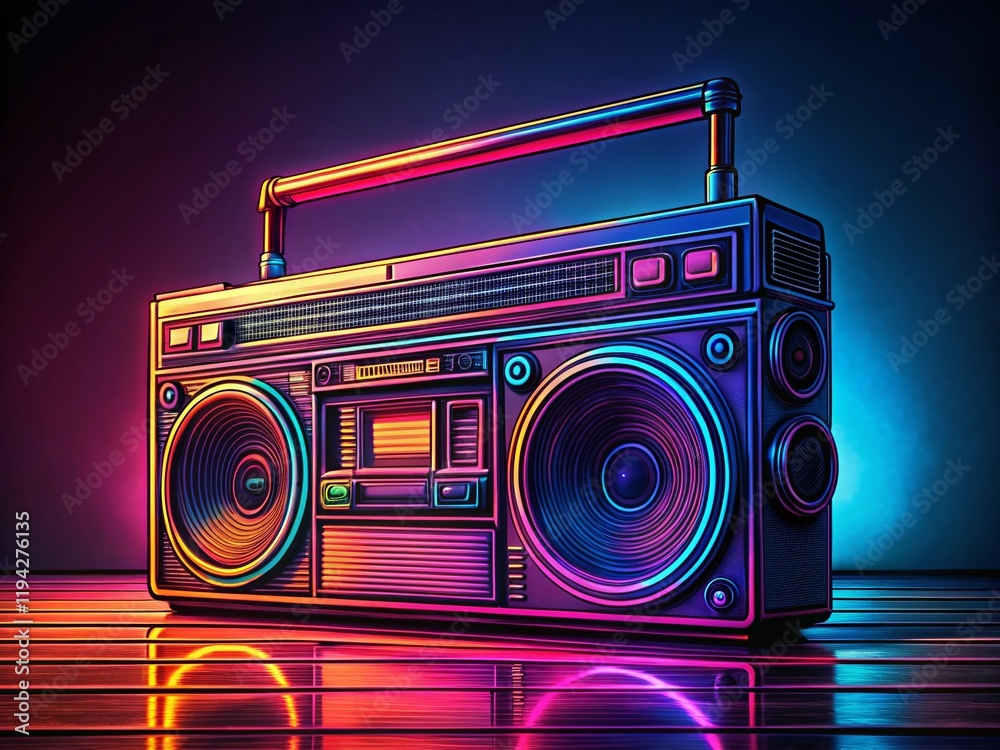 Fototapeta premium Vintage Radio Player & Tape Recorder: Continuous Line Art in Low Light