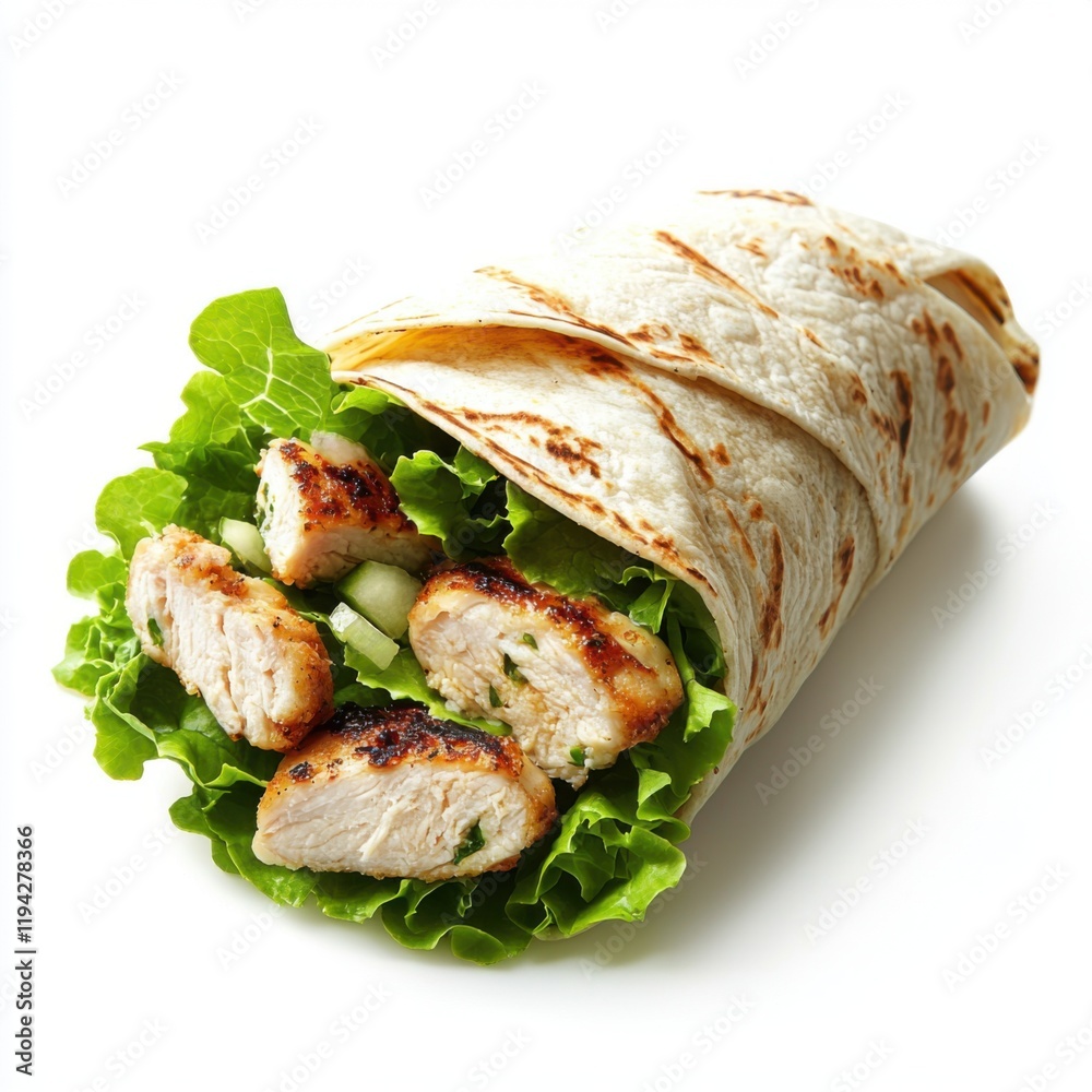 Delicious chicken caesar wrap on white background food photography isolated culinary delight