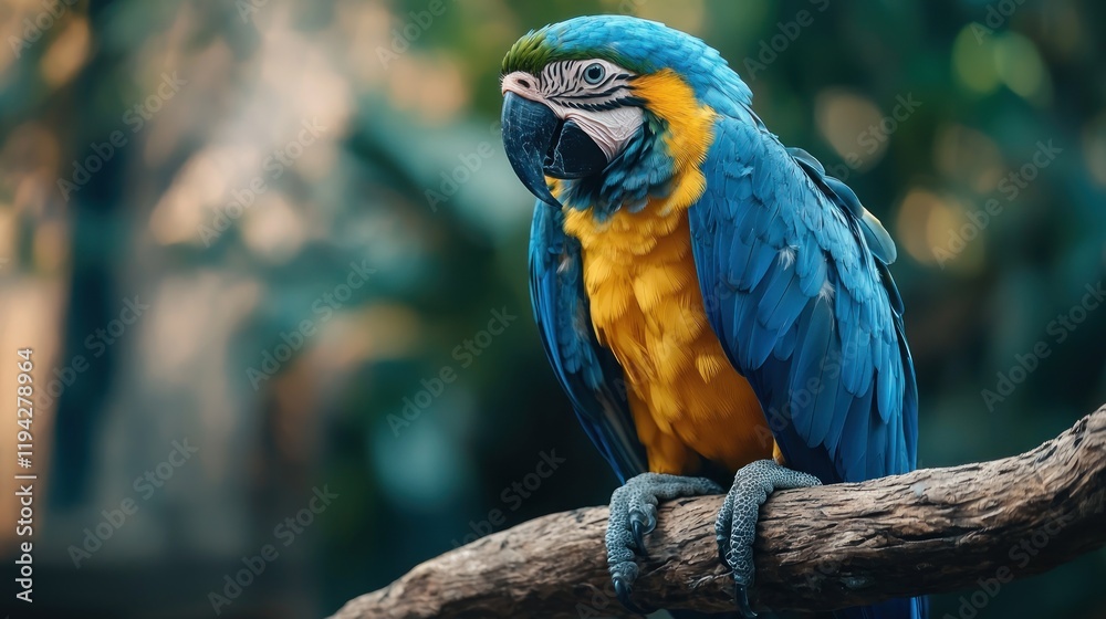 Majestic Blue-and-gold Macaw Perched on Branch Majestic Blue-and-gold Macaw Perched on Branch