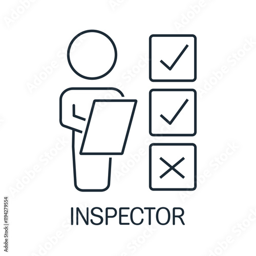 Inspector. Checker. Observer. Controller. Vector linear icon illustration isolated on white background.
