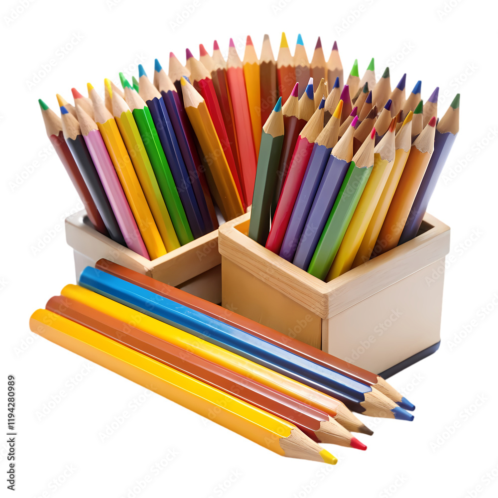 Fototapeta premium Pencils and box isolated on transparent background