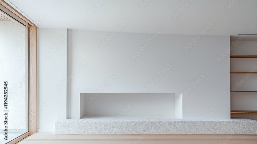 Modern white interior with minimalist design and ample natural light in contemporary space Modern white interior with minimalist design and ample natural light in contemporary space