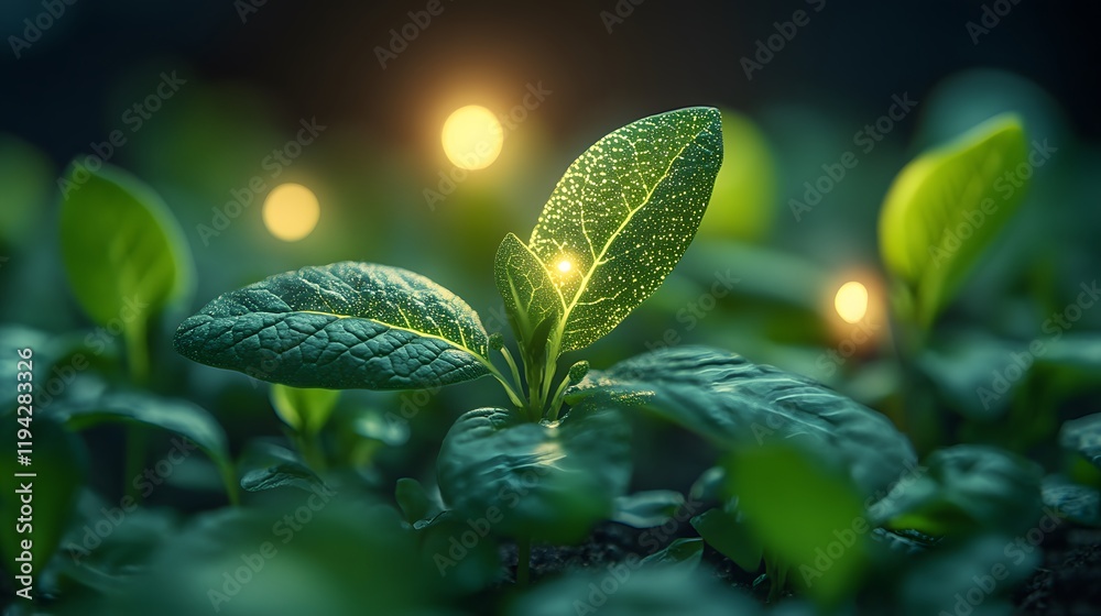 Close-up of AI sensors attached to plants, collecting real-time agricultural data Close-up of AI sensors attached to plants, collecting real-time agricultural data