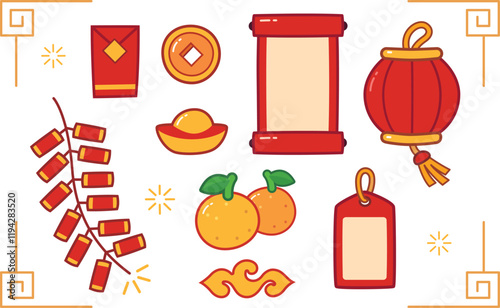 Lunar New Year items. Chinese New Year-things for celebrating on holiday.