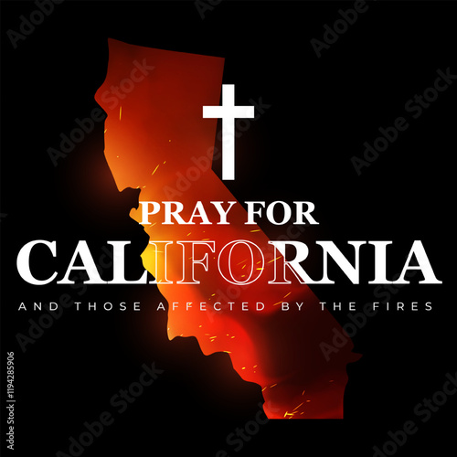Pray for California's Creek Fire concept. Flat style.Illustration vector graphic of forest fire in California state, USA. Trees about to burn in red, orange wildfire. Creek fire in the forest. 
