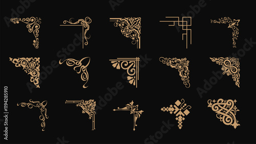 Ornamental Vintage Corners Vector Set Design. Different Types of Corners For Frames and Other Royal Design.
