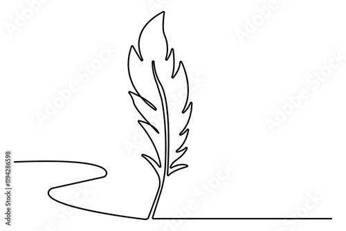 Bird feather continuous one line drawing of simple vector illustration