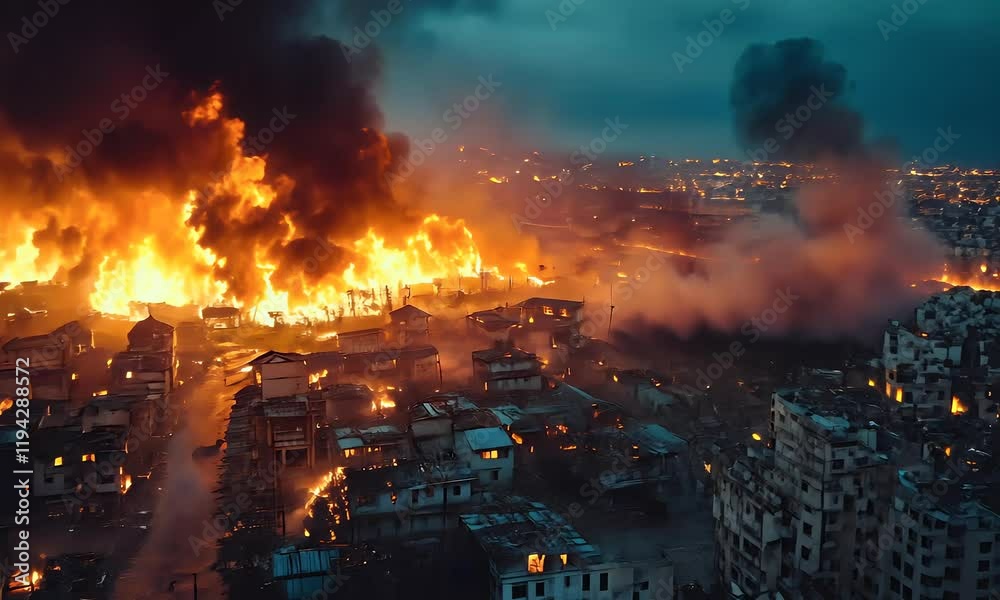 awesome Fire burning in the city