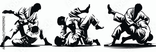 Judo Player Pose action  Juji gatame  armbar silhouette clipart bundle   