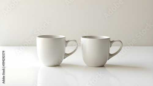 Wallpaper Mural A pair of coffee mugs with matching heart-shaped designs on a plain white table Torontodigital.ca