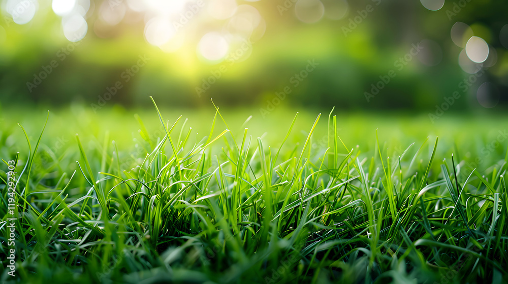 Obraz premium Close-up of fresh green grass with sunlight