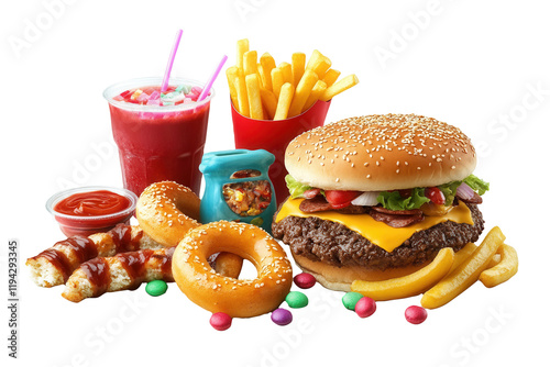 Unhealthy Child's Meal, White Background photo