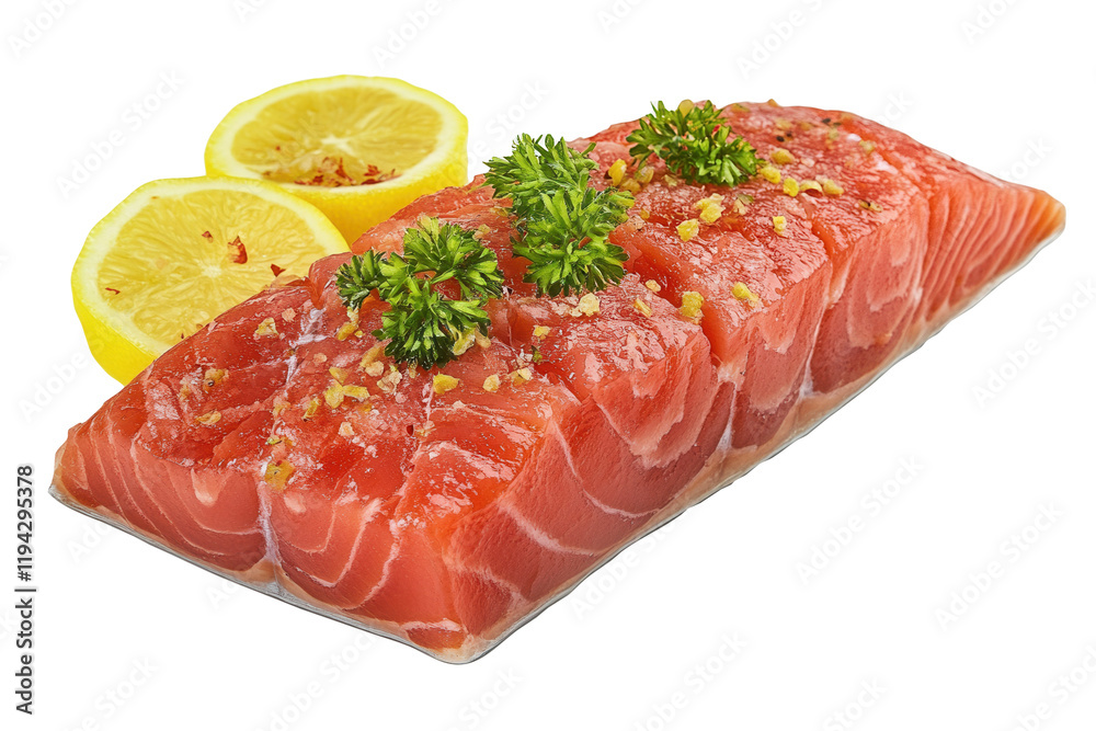 Raw salmon fillet, lemon, spices, studio shot, food recipe Raw salmon fillet, lemon, spices, studio shot, food recipe