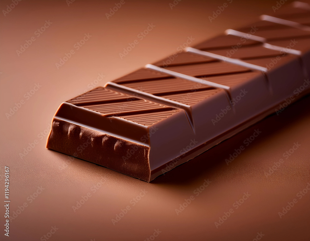 A close-up of a smooth chocolate bar on a plain background A close-up of a smooth chocolate bar on a plain background