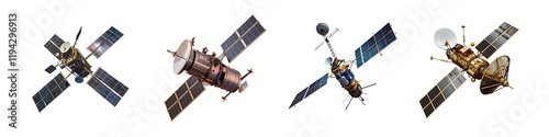 Set of Satellite PNGs Isolated on Transparent Background