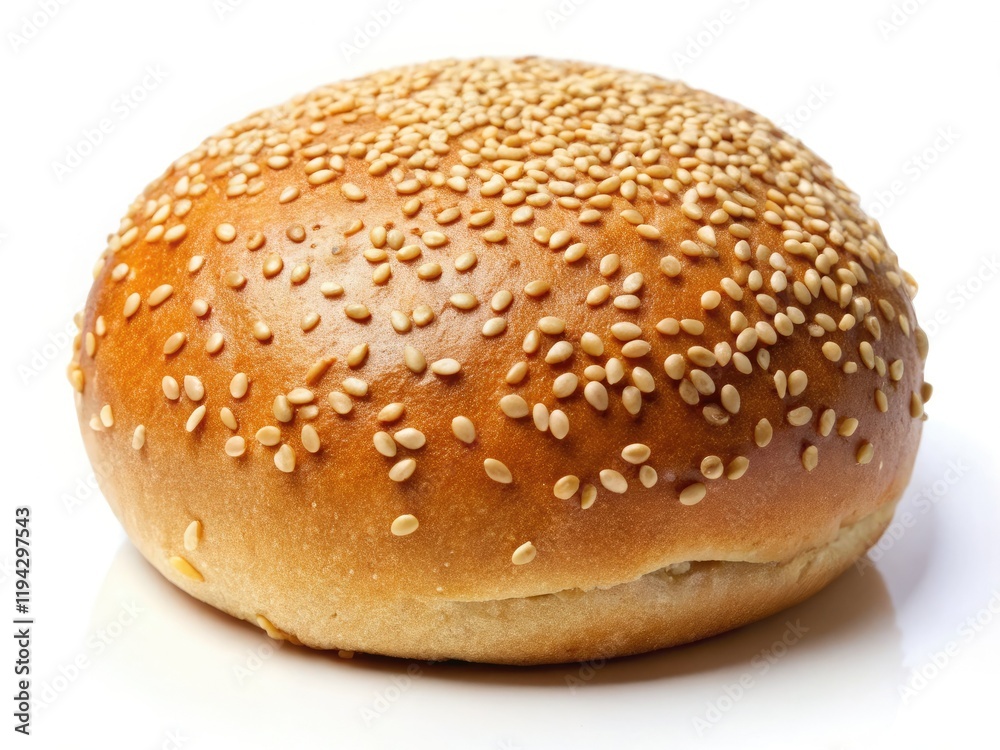 Golden sesame bun, perfectly isolated on white, ready for your fast-food close-up. Golden sesame bun, perfectly isolated on white, ready for your fast-food close-up.