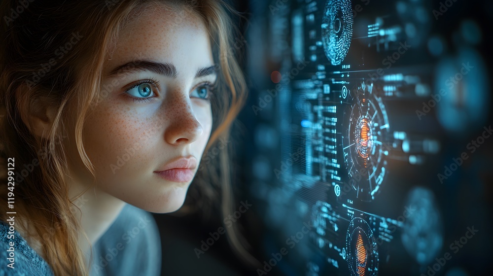 A businesswoman visualizing complex data through holographic charts and graphs in a cutting-edge corporate setting A businesswoman visualizing complex data through holographic charts and graphs in a cutting-edge corporate setting