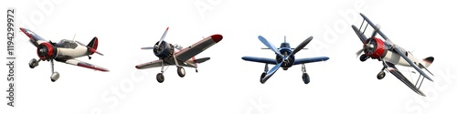 Set of Vintage Airplanes PNGs Isolated on Transparent Background