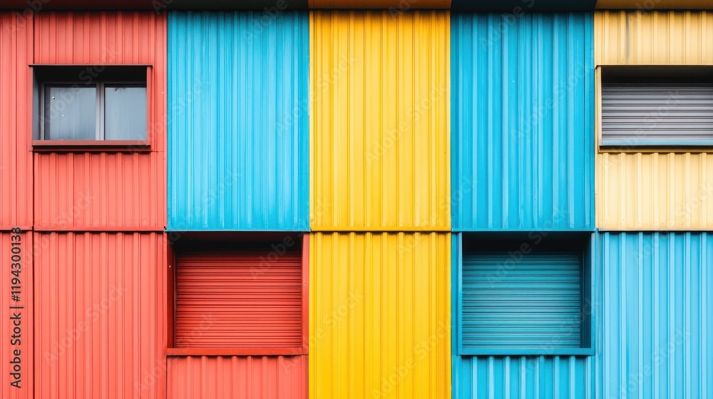 Vibrant Colorful Building Facade with Geometric Design Vibrant Colorful Building Facade with Geometric Design