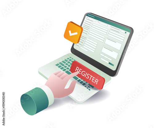 Filling out the online registration form with a computer