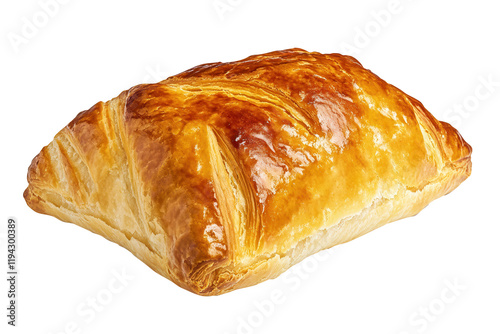 Golden puff pastry on white background