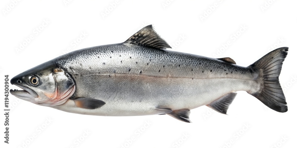 A lone salmon lies isolated on a pristine white background, its scales glistening in the faint light as it slowly dries after a long swim, aquatic, fish, isolated salmon fish drying white background A lone salmon lies isolated on a pristine white background, its scales glistening in the faint light as it slowly dries after a long swim, aquatic, fish, isolated salmon fish drying white background