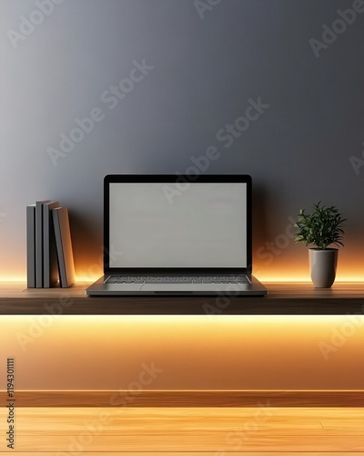 Wallpaper Mural Modern Workspace Laptop Books Plant Minimalist Design Torontodigital.ca