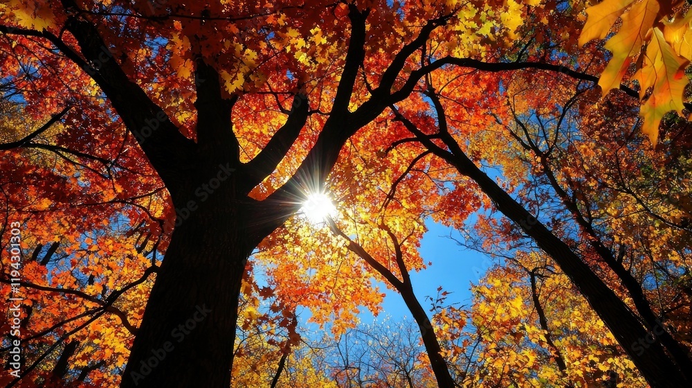 Autumnal Majesty: Sunlit Canopy of Crimson and Gold Autumnal Majesty: Sunlit Canopy of Crimson and Gold