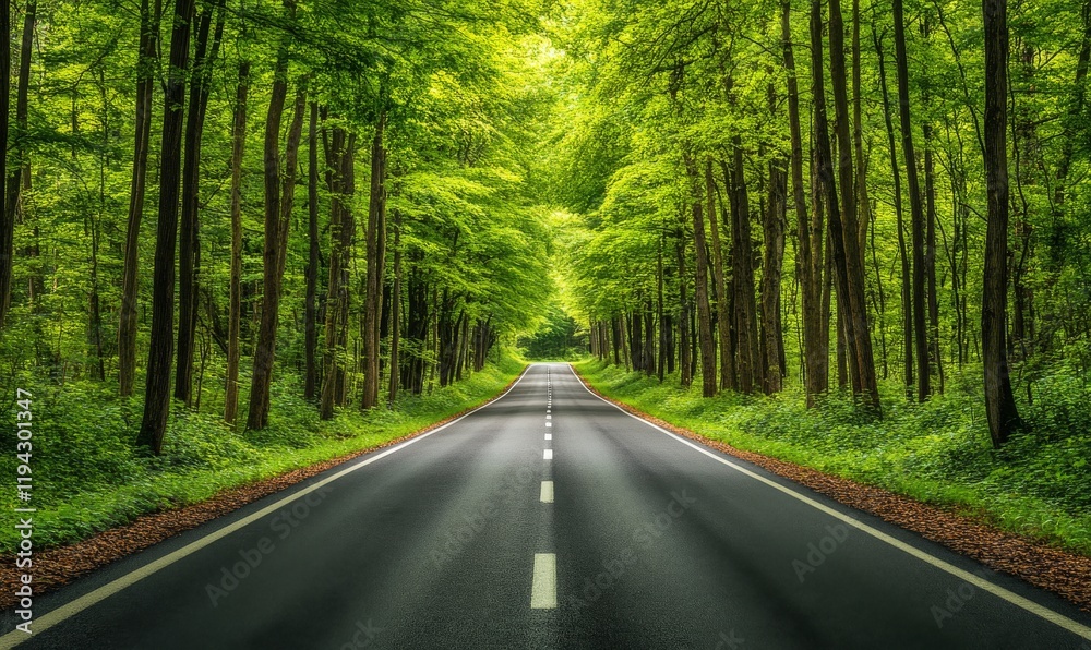 Obraz premium Scenic pathway through a lush green forest captured in vibrant motion blur during a sunny day