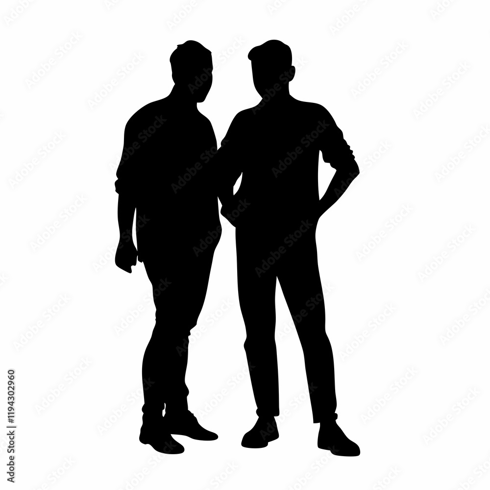 Two men are standing next to each other. One of them is wearing a shirt with a collar Two men are standing next to each other. One of them is wearing a shirt with a collar