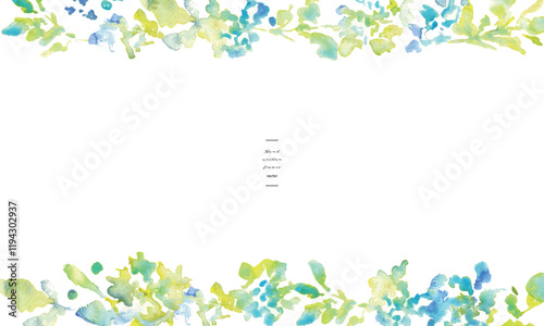 水彩画。水彩タッチの草木と花の新緑フレームパーツ。植物のベクターイラスト。Watercolor. Fresh green frame parts of grass, trees and flowers with watercolor touch. Vector illustration of plants.