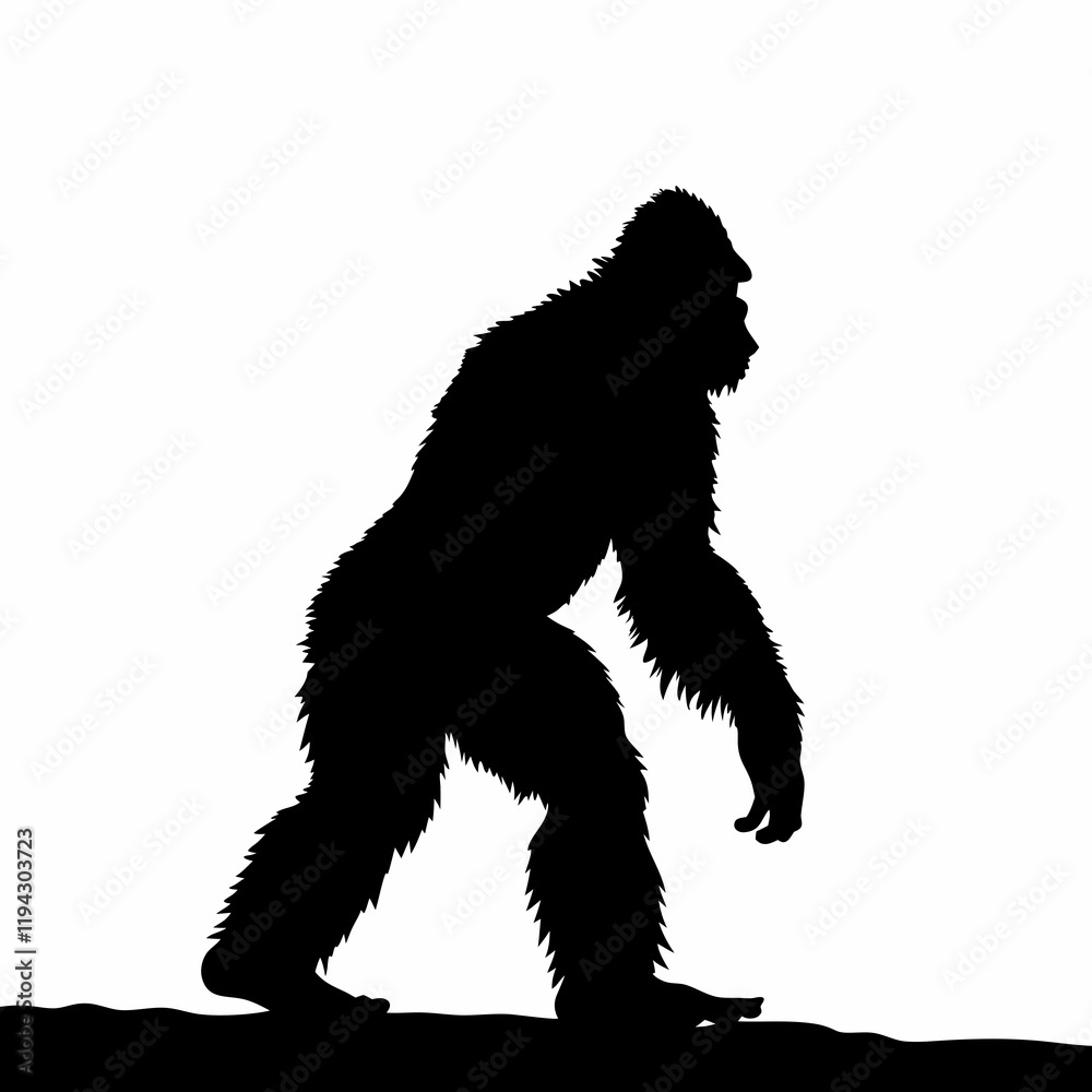 A large black and white drawing of a Bigfoot. The drawing is of a large animal with a long tail and a large head A large black and white drawing of a Bigfoot. The drawing is of a large animal with a long tail and a large head