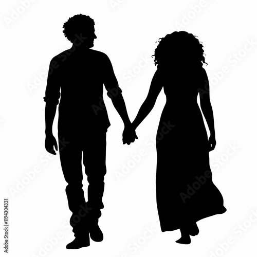 A man and woman are holding hands. The man is wearing a shirt and jeans