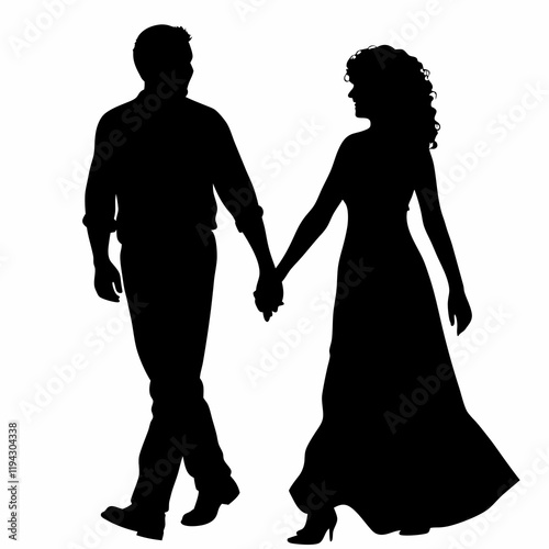 A man and woman are holding hands. The man is wearing a shirt and jeans