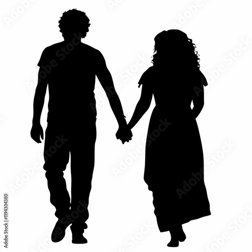 A man and woman are holding hands. The man is wearing a shirt and jeans