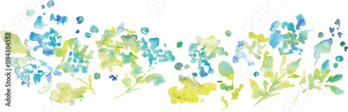 水彩画。水彩タッチの草木と花の新緑フレームパーツ。植物のベクターイラスト。Watercolor. Fresh green frame parts of grass, trees and flowers with watercolor touch. Vector illustration of plants.