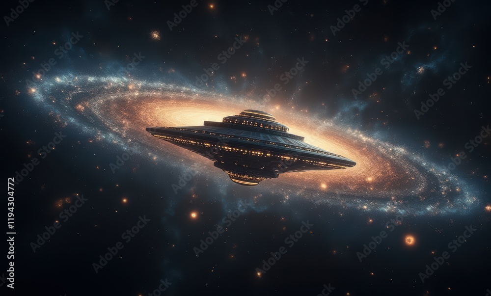 Futuristic spaceship in a cosmic setting Futuristic spaceship in a cosmic setting