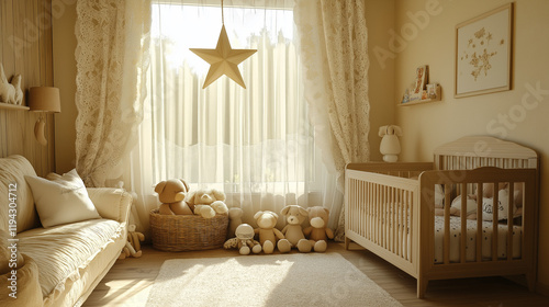 Chambre de nouveau né dans un style moderne, matières brutes et naturelles 